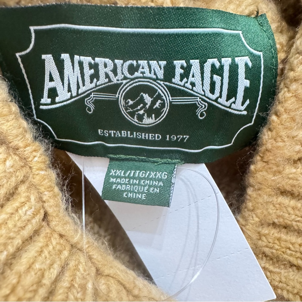 New American Eagle Tan Soft and Cozy Mixed Stitch Pullover Sweater, Sz XXL - Picture 5 of 8